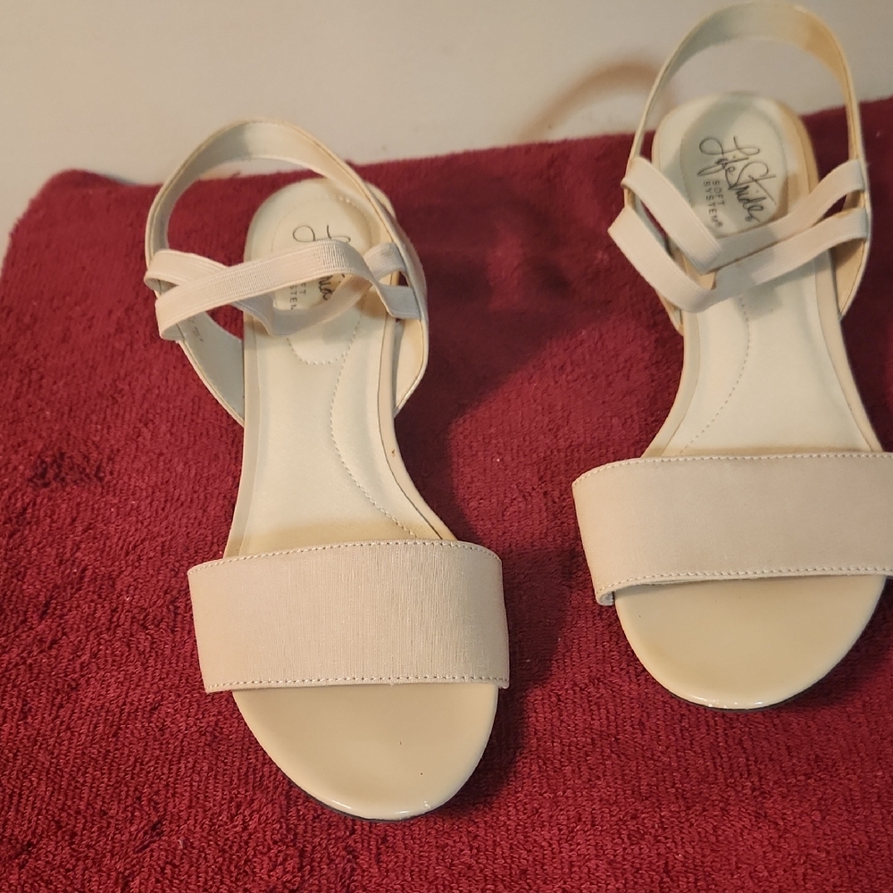 Light Cream Open-Toe Sandals with Ankle Straps